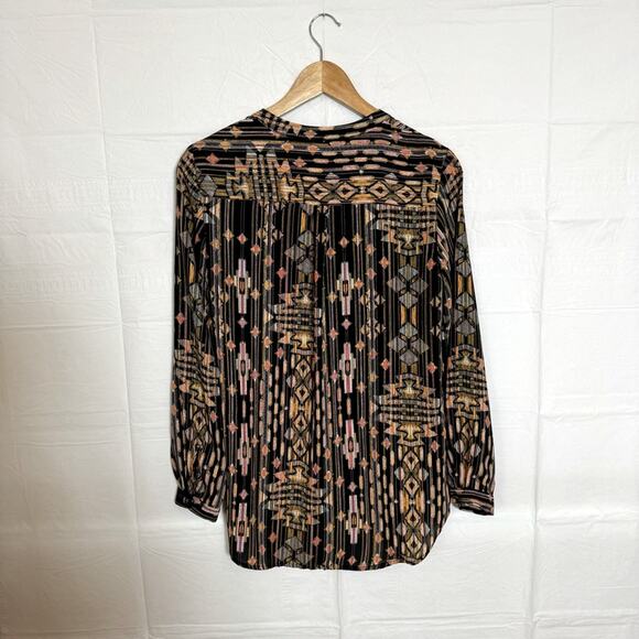 H&M Sheer Southwest Blouse Women’s 4 V-Neck Button Down Boho Black Shirt Top - Picture 11 of 11